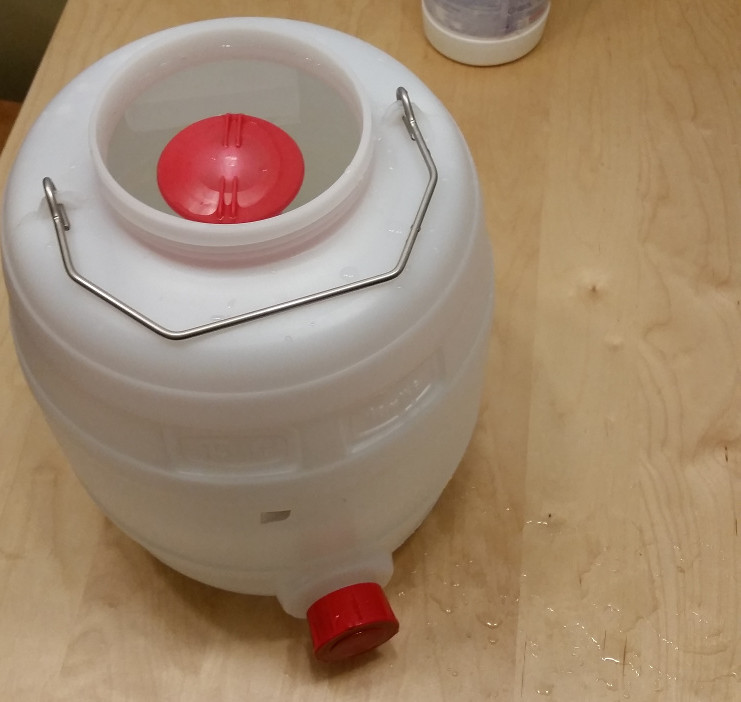 A carboy full of home-made sanitizer.