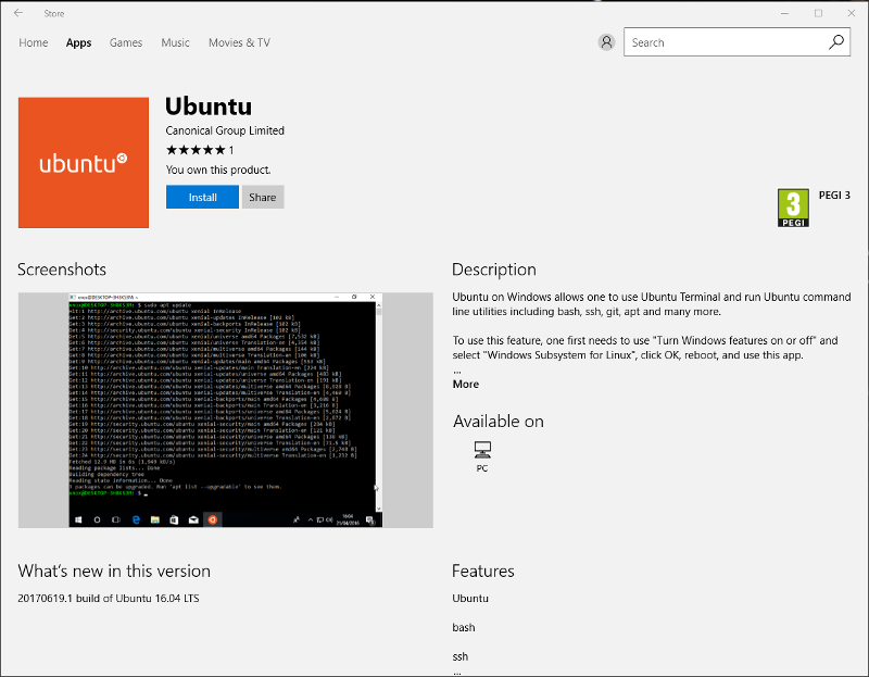 Ubuntu in the Windows store